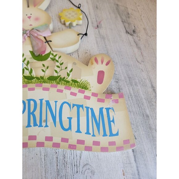Vintage wooden easter bunny rabbit happy Springtime hanging wall decor - Picture 3 of 6